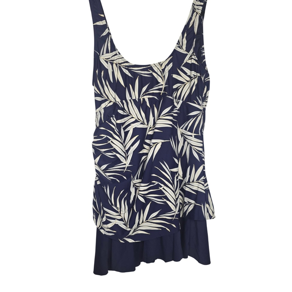 Maxine of Hollywood Palm Leaf Swimdress Women 16 Blue White Gold Tropical - Picture 2 of 8